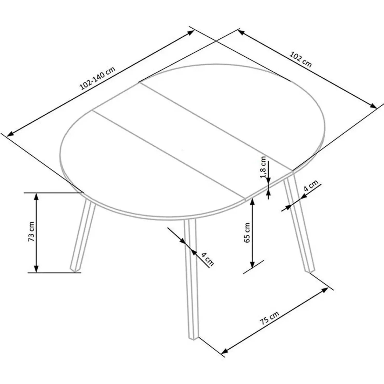 Garnero Arredamenti Tavolo 102/142cm allungabile rotondo bianco opaco rovere Medina Bianco Opaco - Rovere