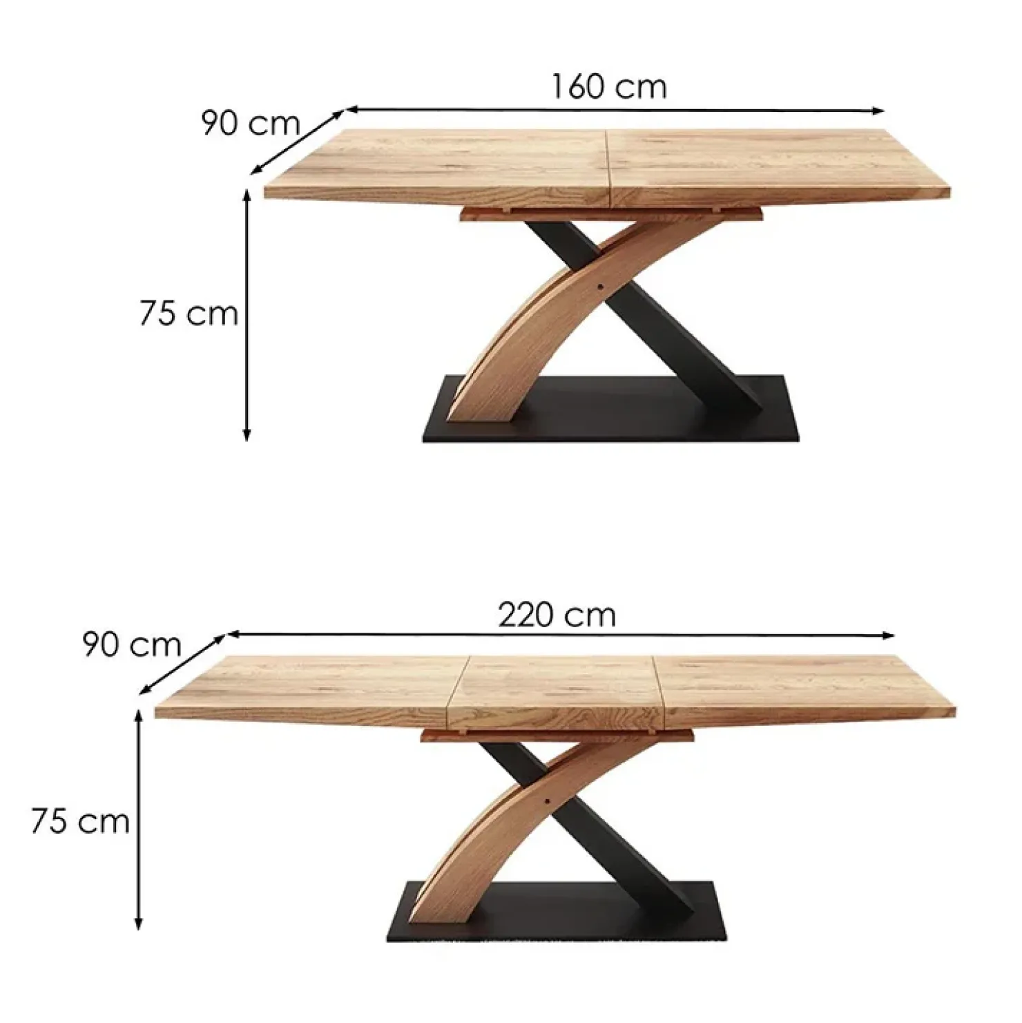 Garnero Arredamenti Tavolo 160/220cm allungabile rovere nero Iride Gihome® Rovere Rustico - Nero Lucido Best