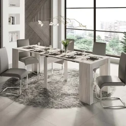 Garnero Arredamenti Tavolo 54/252cm consolle allungabile moderno Violette Bianco Frassinato Discount