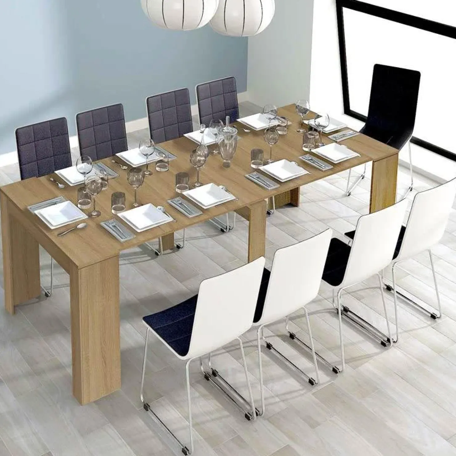 Garnero Arredamenti Tavolo 51/237cm consolle allungabile moderno rovere chiaro Venere