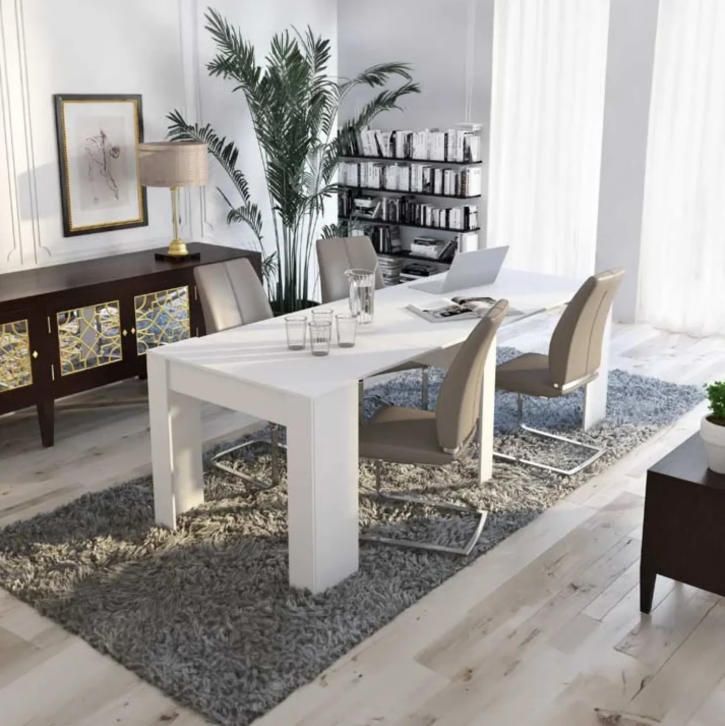 Garnero Arredamenti Tavolo 52/238cm consolle allungabile moderno Virginia Bianco Opaco Outlet