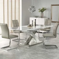Garnero Arredamenti Tavolo 160/220cm in vetro allungabile grigio bianco Iride Gihome® Bianco Opaco - Grigio Clearance