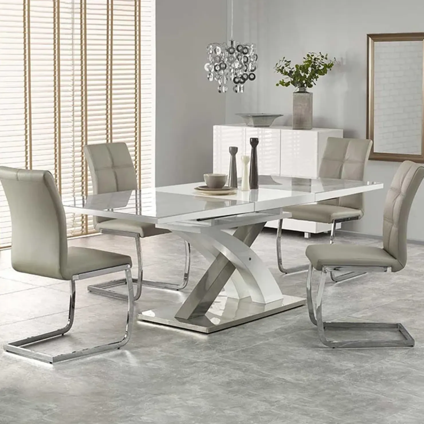 Garnero Arredamenti Tavolo 160/220cm in vetro allungabile grigio bianco Iride Gihome® Bianco Opaco - Grigio Clearance