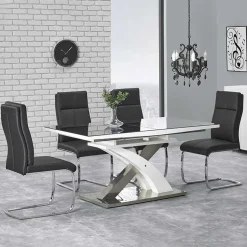 Garnero Arredamenti Tavolo 160/220cm in vetro allungabile nero bianco Iride Gihome® Nero Lucido - Bianco opaco Best