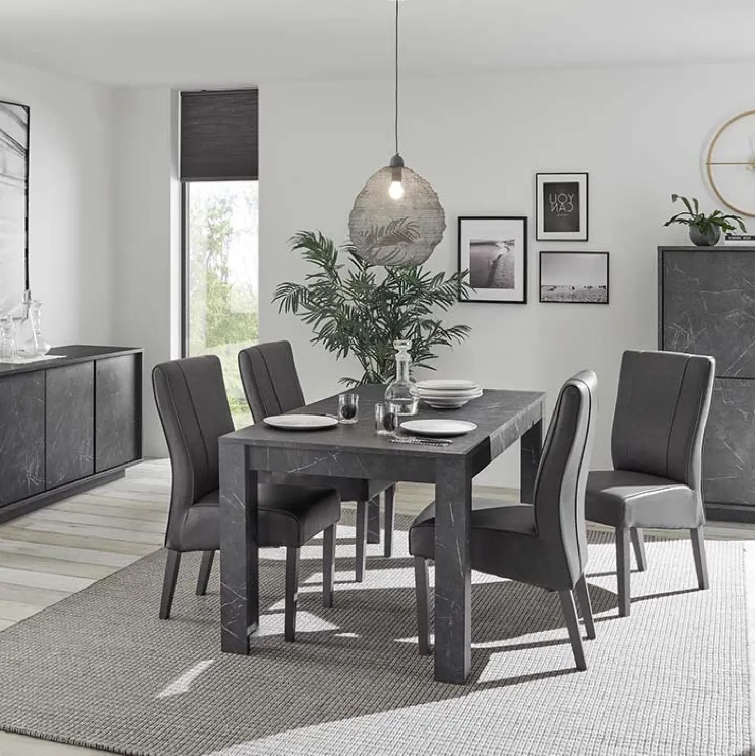 Garnero Arredamenti Tavolo 137/185cm rettangolare allungabile moderno effetto Viking Marmo Nero