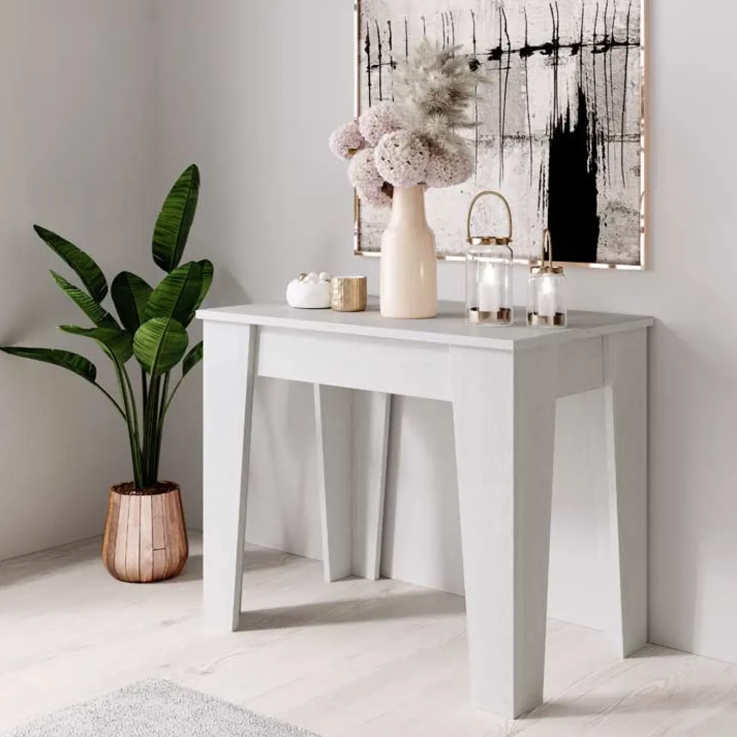 Garnero Arredamenti Tavolo consolle allungabile 54-306x90 cm bianco frassino Grace Gihome® Bianco Frassinato New