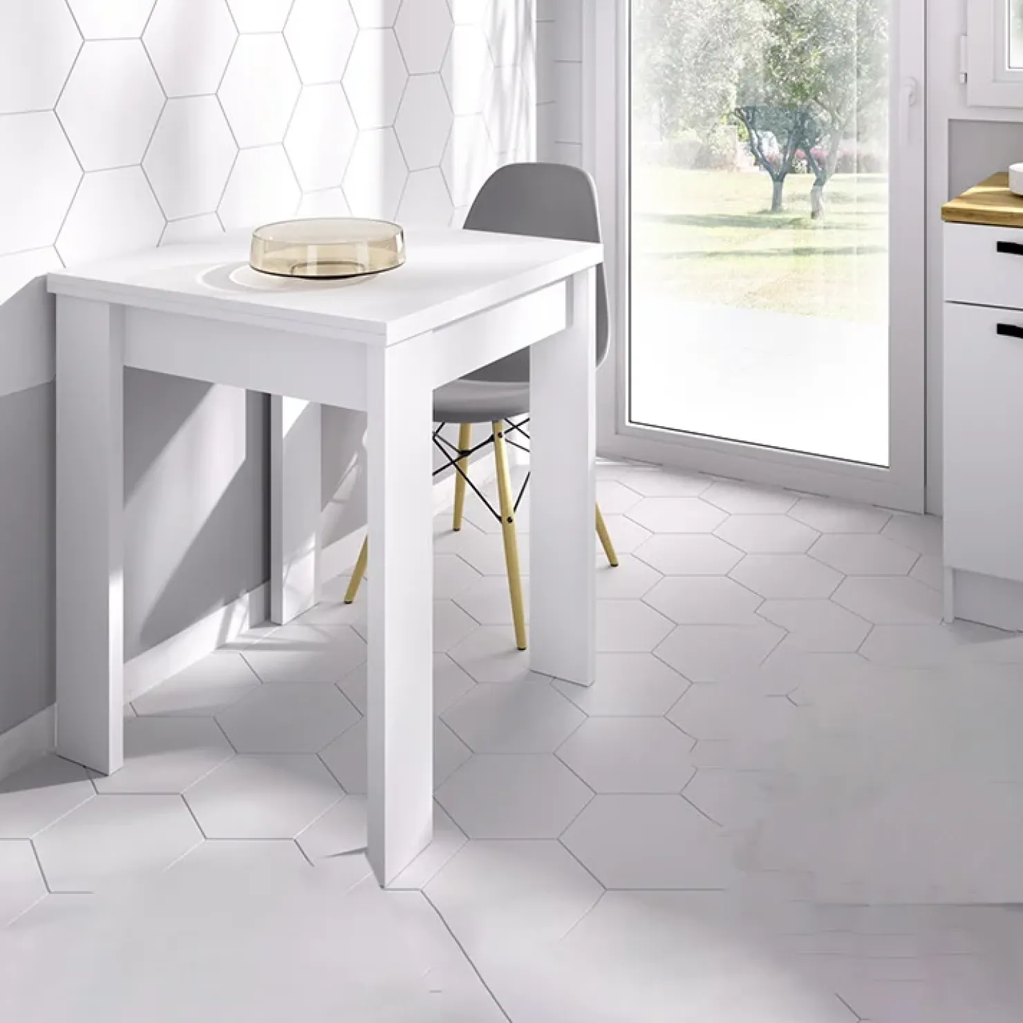 Garnero Arredamenti Tavolo da cucina allungabile 67-134x67cm in legno bianco Koke Online