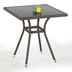 Garnero Arredamenti Tavolo da giardino con vetro 70x70cm rattan marrone Cubby Clearance