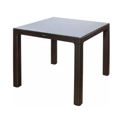 Garnero Arredamenti Tavolo da giardino esterno bar dehors 90x90cm polipropilene effetto rattan e vetro Claro Marrone Clearance