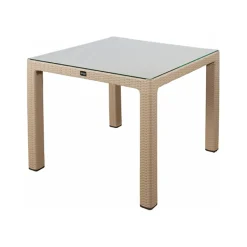 Garnero Arredamenti Tavolo da giardino esterno bar dehors 90x90cm polipropilene effetto rattan e vetro Claro Tortora Outlet