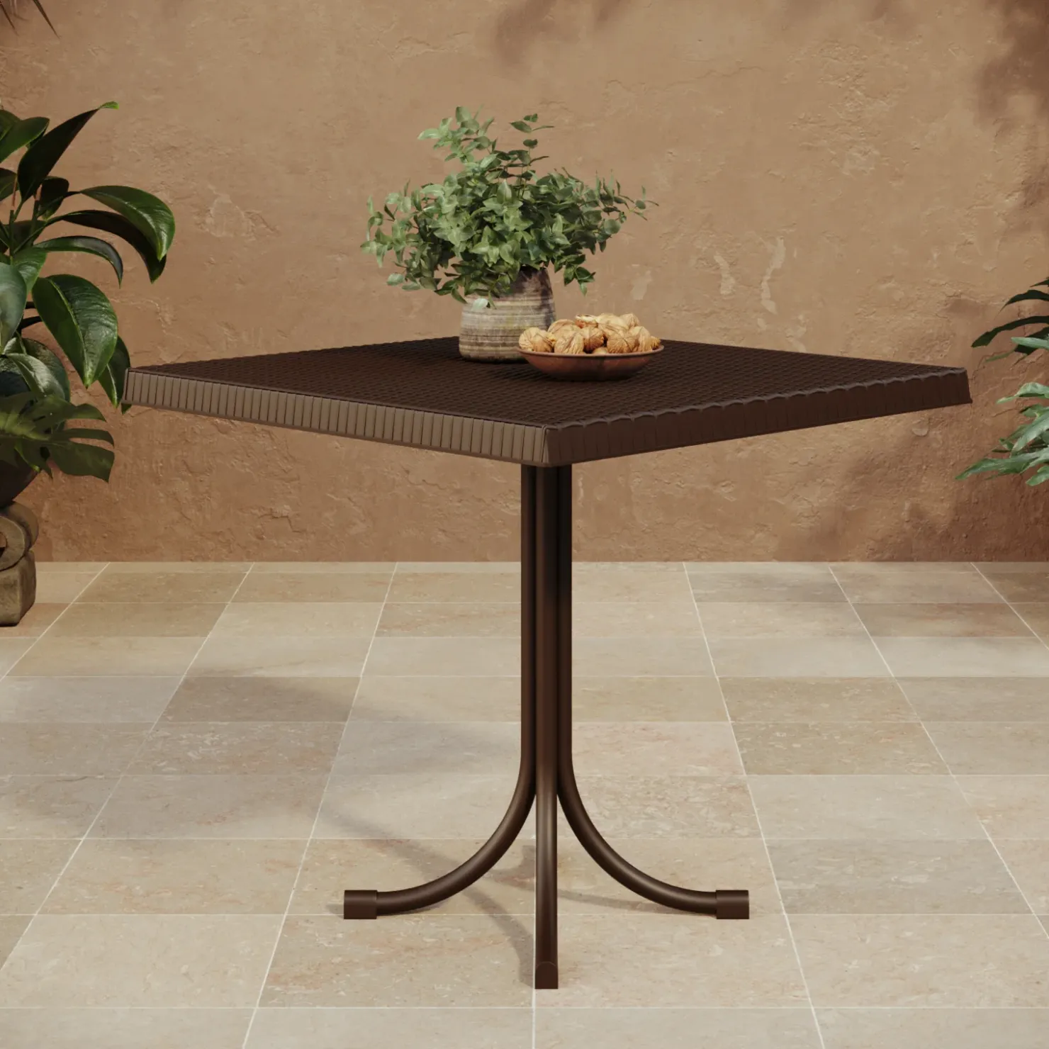 Garnero Arredamenti Tavolo da giardino esterno bar dehors quadrato 80x80cm polipropilene effetto rattan Ivo Marrone Sale
