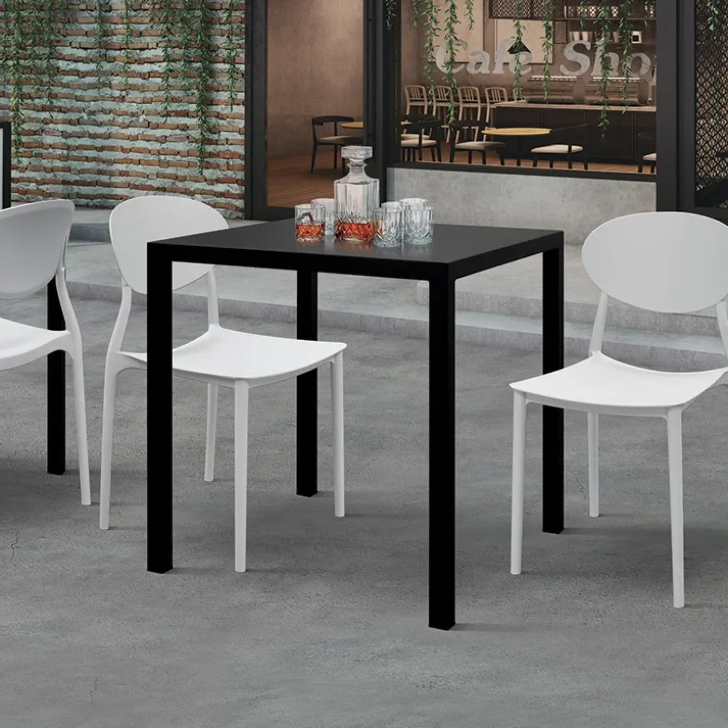 Garnero Arredamenti Tavolo da giardino 80x80 cm impilabile metallo grigio antracite Atlantis Best