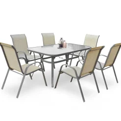 Garnero Arredamenti Tavolo da giardino 150x90cm vetro acciaio grigio scuro Pekom Outlet