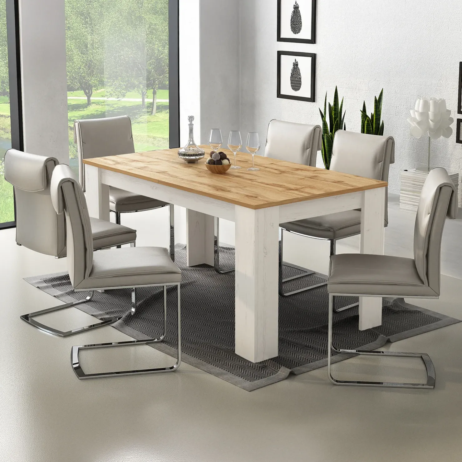 Garnero Arredamenti Tavolo da pranzo allungabile 160/220 cm moderno bianco opaco rovere Basalt Bianco Opaco - Rovere Hot