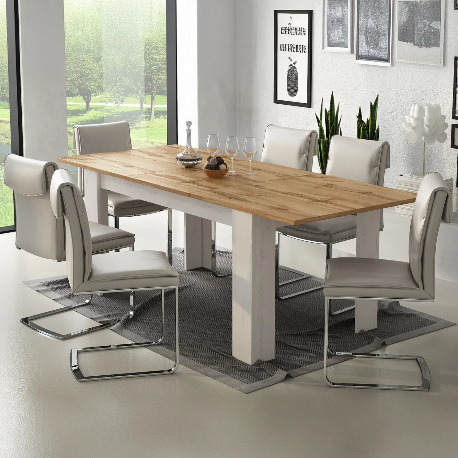 Garnero Arredamenti Tavolo da pranzo allungabile 160/220 cm moderno bianco opaco rovere Basalt Bianco Opaco - Rovere Hot