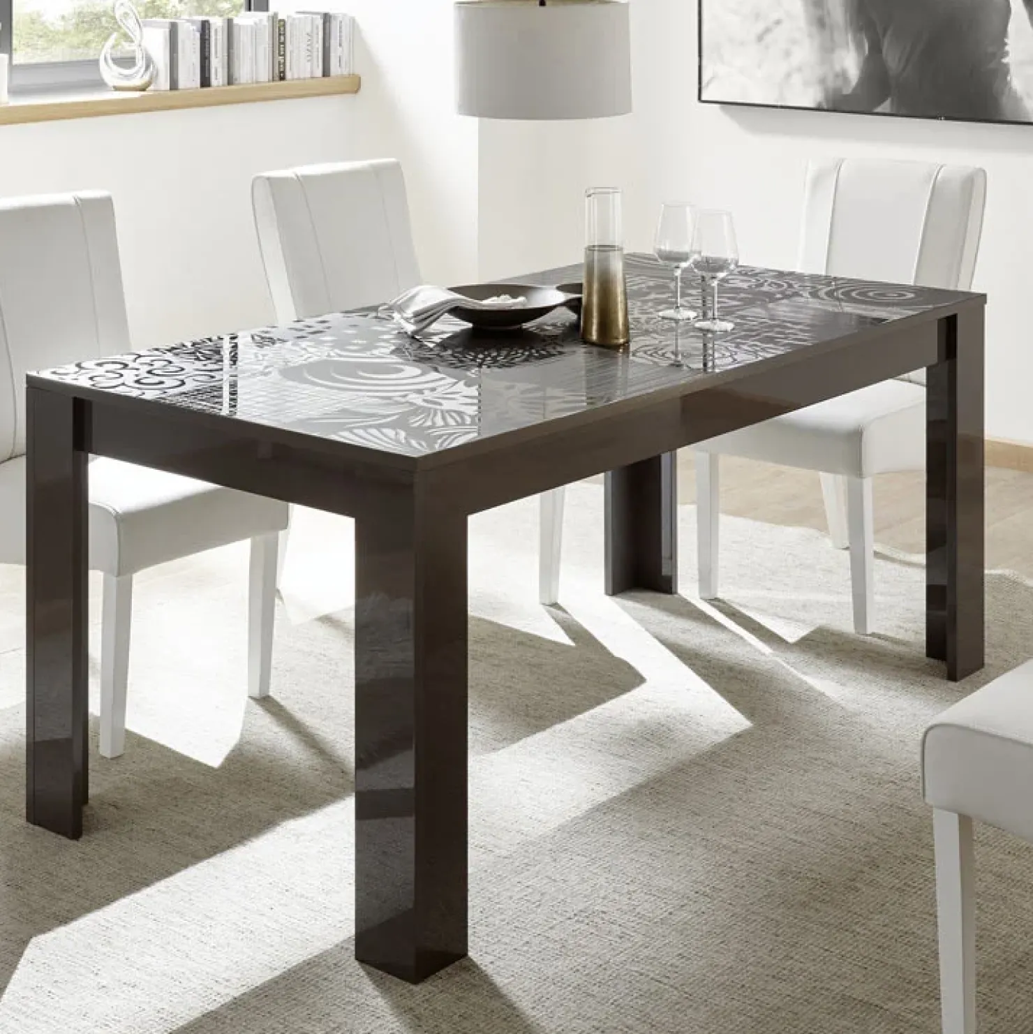 Garnero Arredamenti Tavolo da pranzo allungabile 180/228cm grigio laccato lucido Paradise Antracite