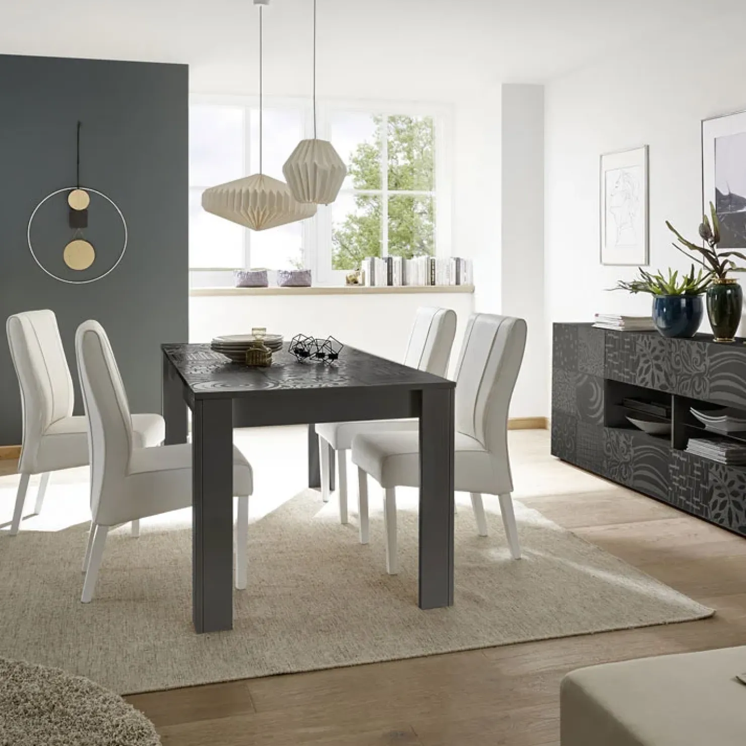 Garnero Arredamenti Tavolo da pranzo allungabile 180/228cm grigio laccato lucido Paradise Antracite