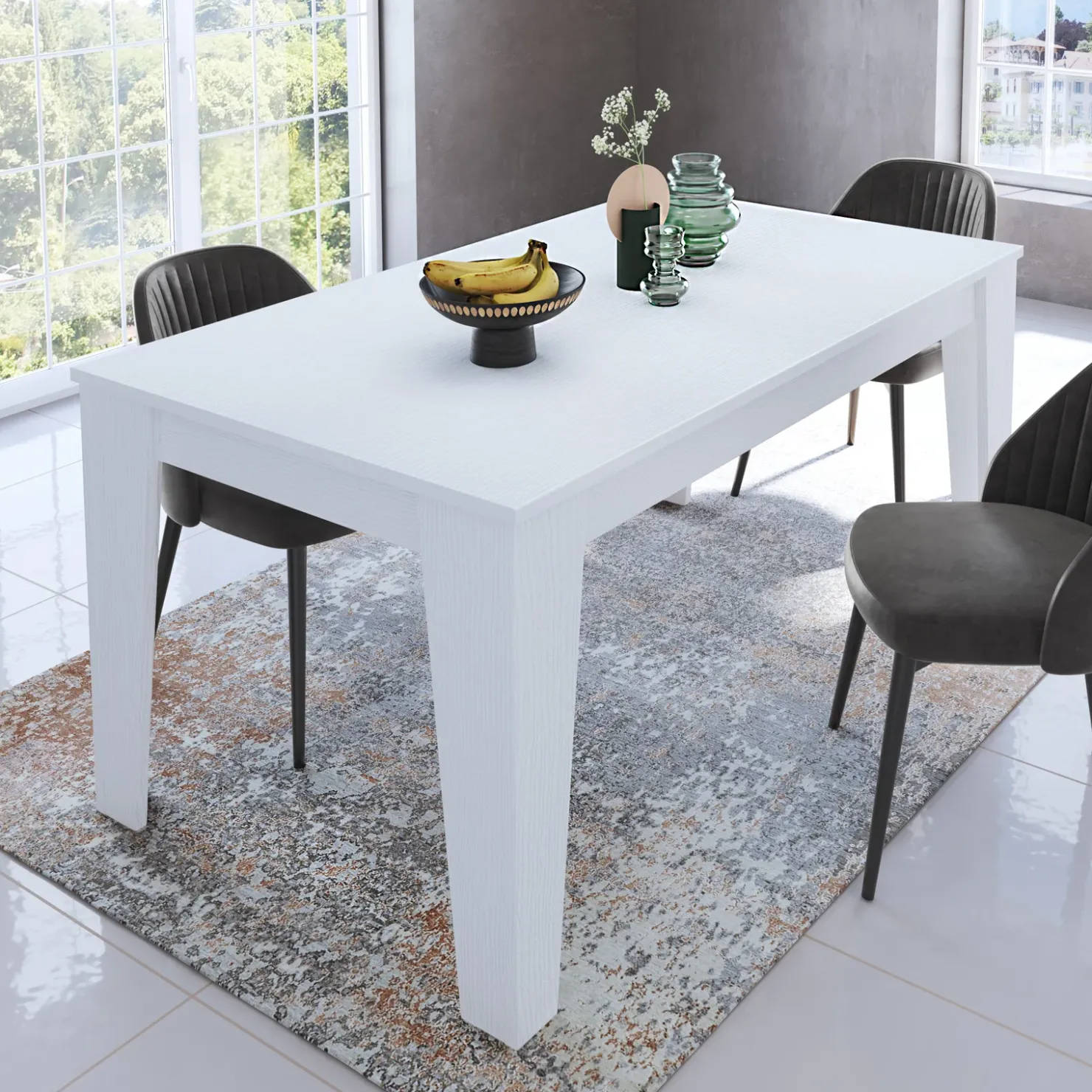 Garnero Arredamenti Tavolo da pranzo allungabile 140/200 cm moderno Orbis Bianco Opaco New