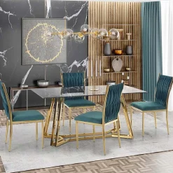 Garnero Arredamenti Tavolo da pranzo moderno 160x90cm marmo nero oro Stella Best