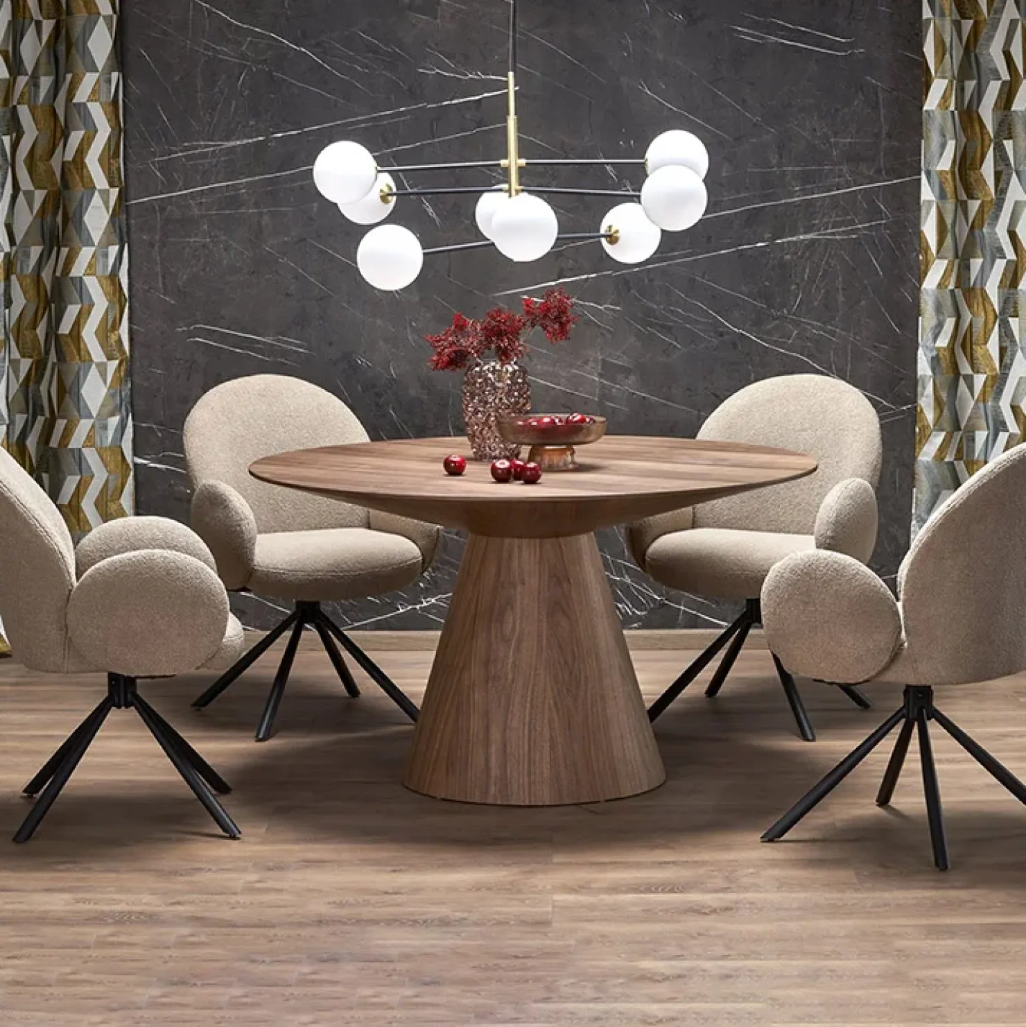 Garnero Arredamenti Tavolo da pranzo rotondo 136x78cm noce scuro Thor Clearance