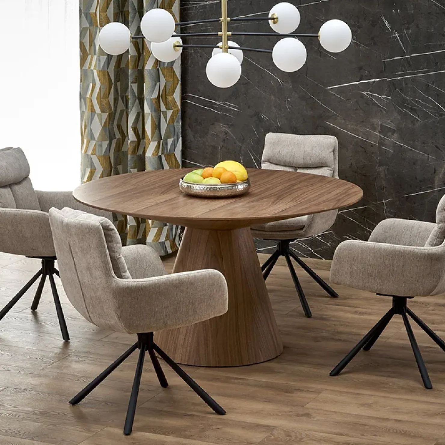 Garnero Arredamenti Tavolo da pranzo rotondo 136x78cm noce scuro Thor Clearance