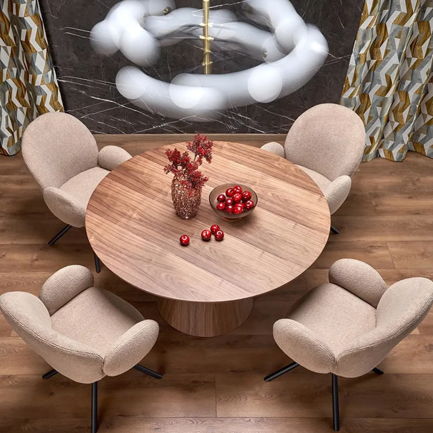 Garnero Arredamenti Tavolo da pranzo rotondo 136x78cm noce scuro Thor Clearance