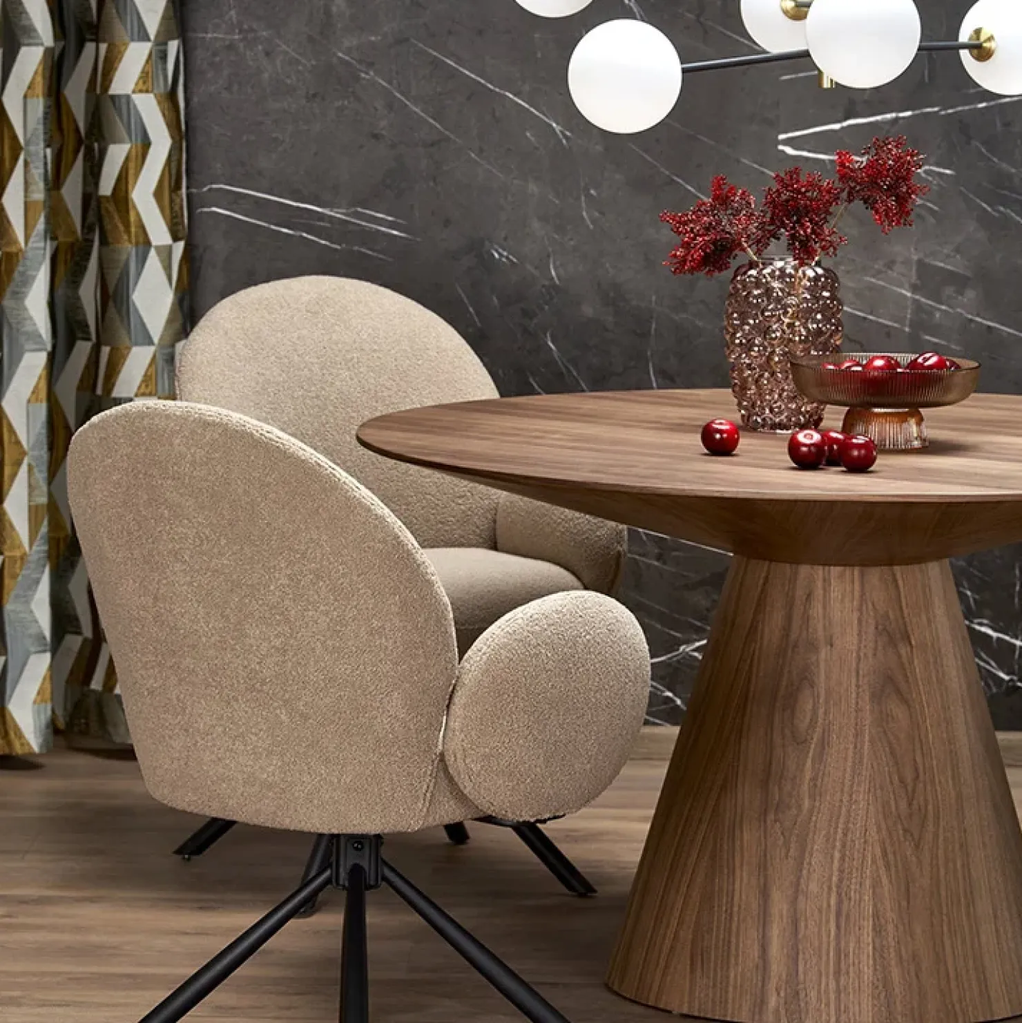 Garnero Arredamenti Tavolo da pranzo rotondo 136x78cm noce scuro Thor Clearance