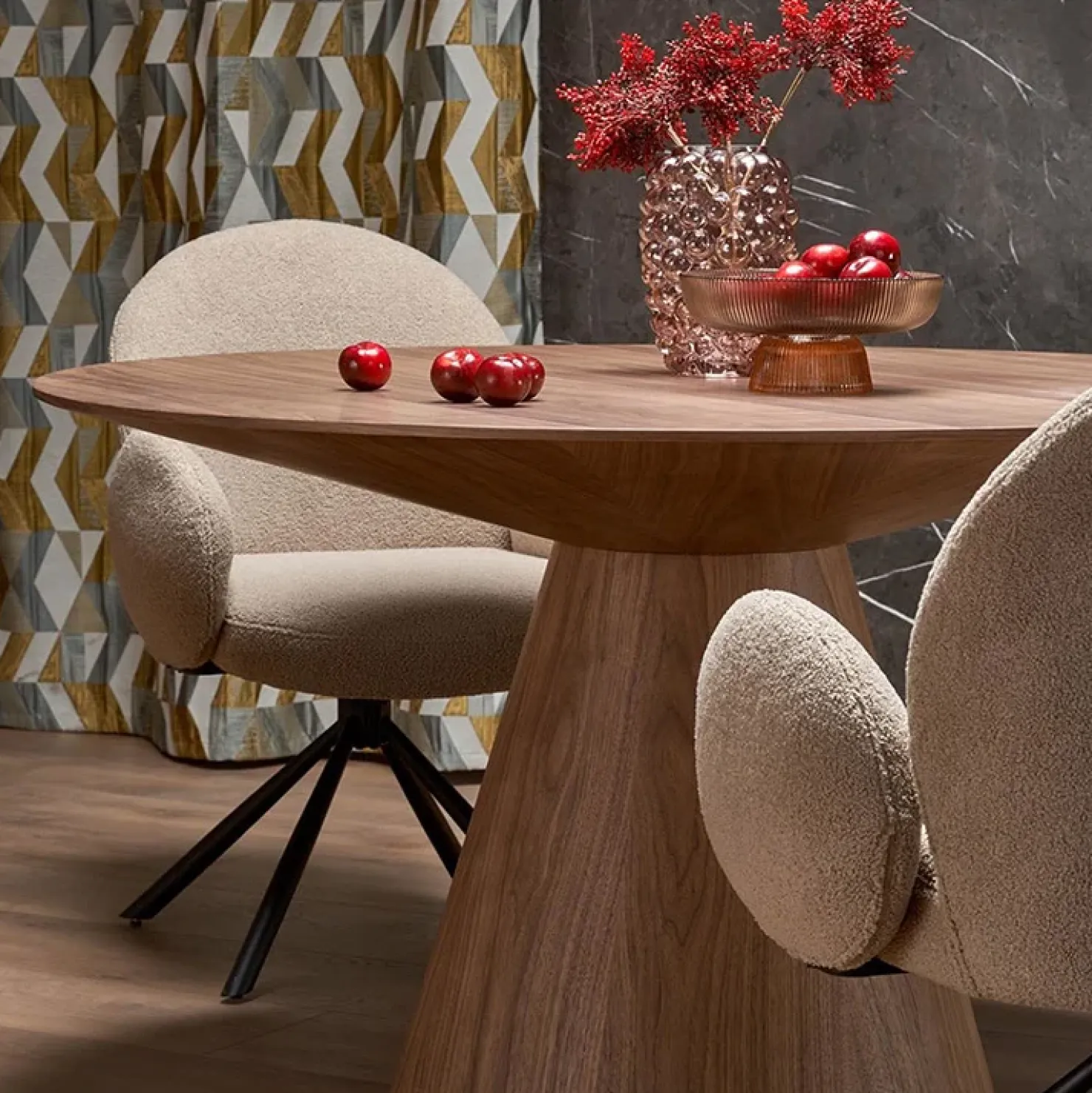 Garnero Arredamenti Tavolo da pranzo rotondo 136x78cm noce scuro Thor Clearance