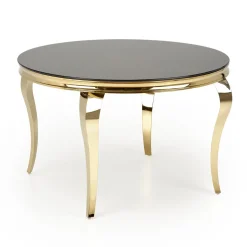 Garnero Arredamenti Tavolo da pranzo rotondo 120cm vetro nero cromato oro Selim Nero - Oro Best