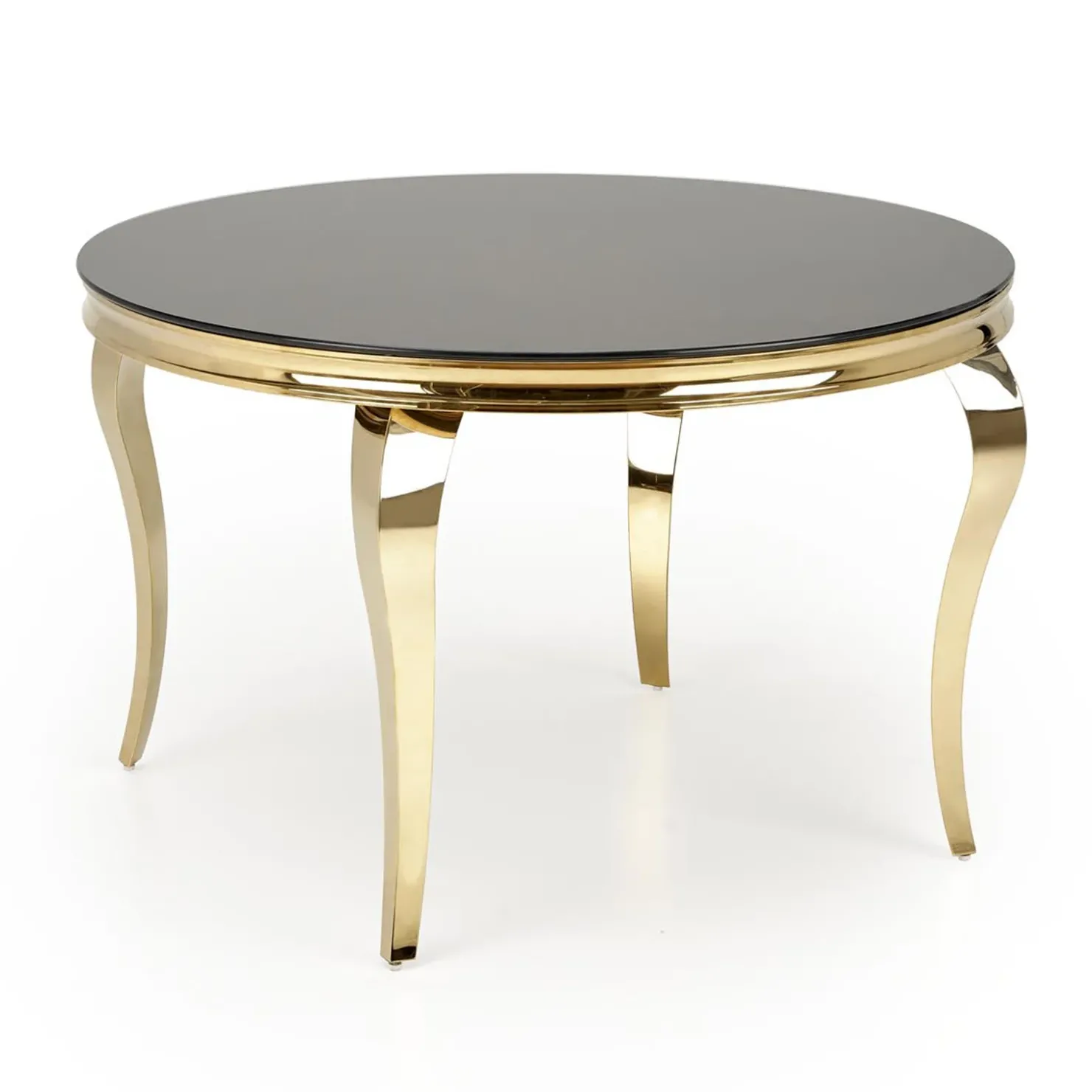 Garnero Arredamenti Tavolo da pranzo rotondo 120cm vetro nero cromato oro Selim Nero - Oro Best