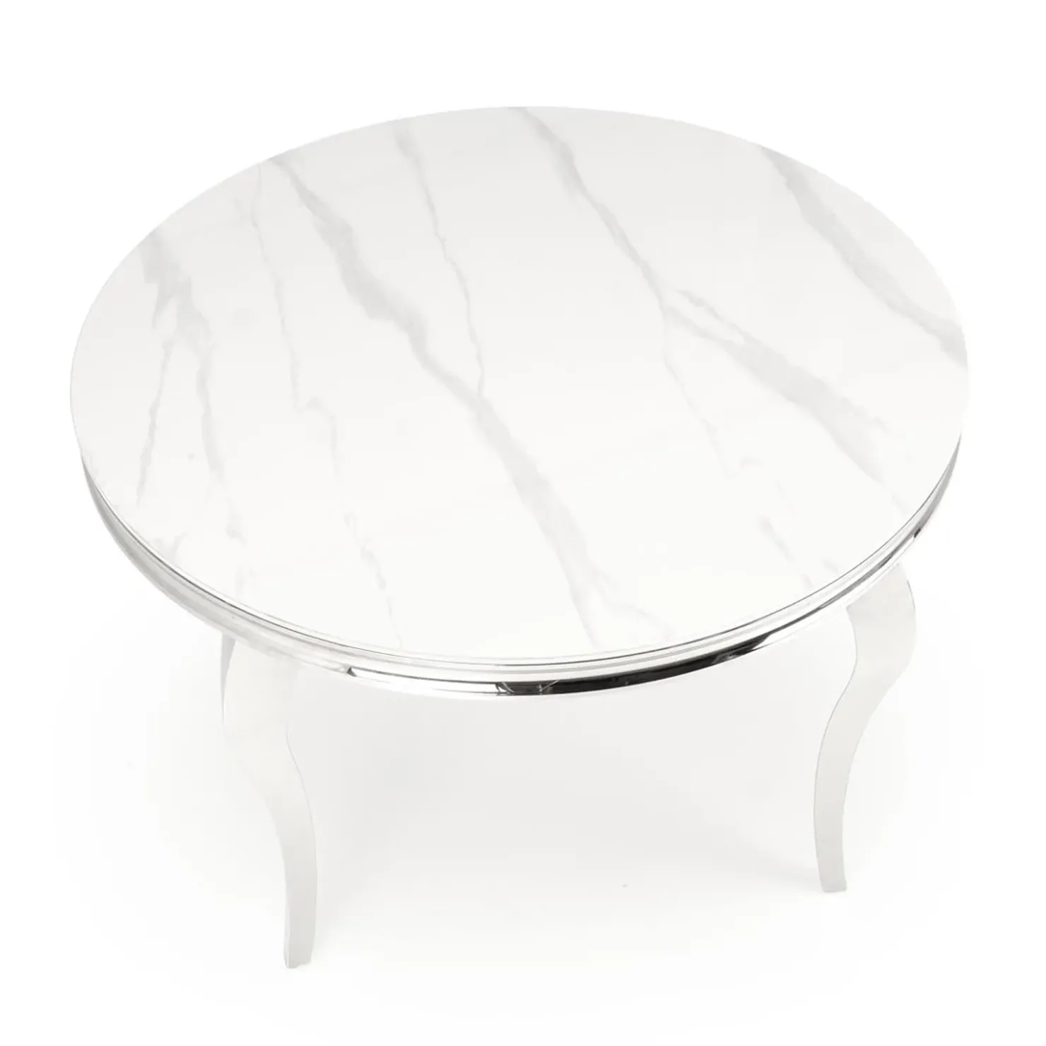 Garnero Arredamenti Tavolo da pranzo rotondo 120cm effetto marmo bianco cromato argento Selim Marmo bianco - Argento Hot