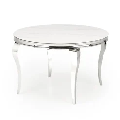 Garnero Arredamenti Tavolo da pranzo rotondo 120cm effetto marmo bianco cromato argento Selim Marmo bianco - Argento Hot