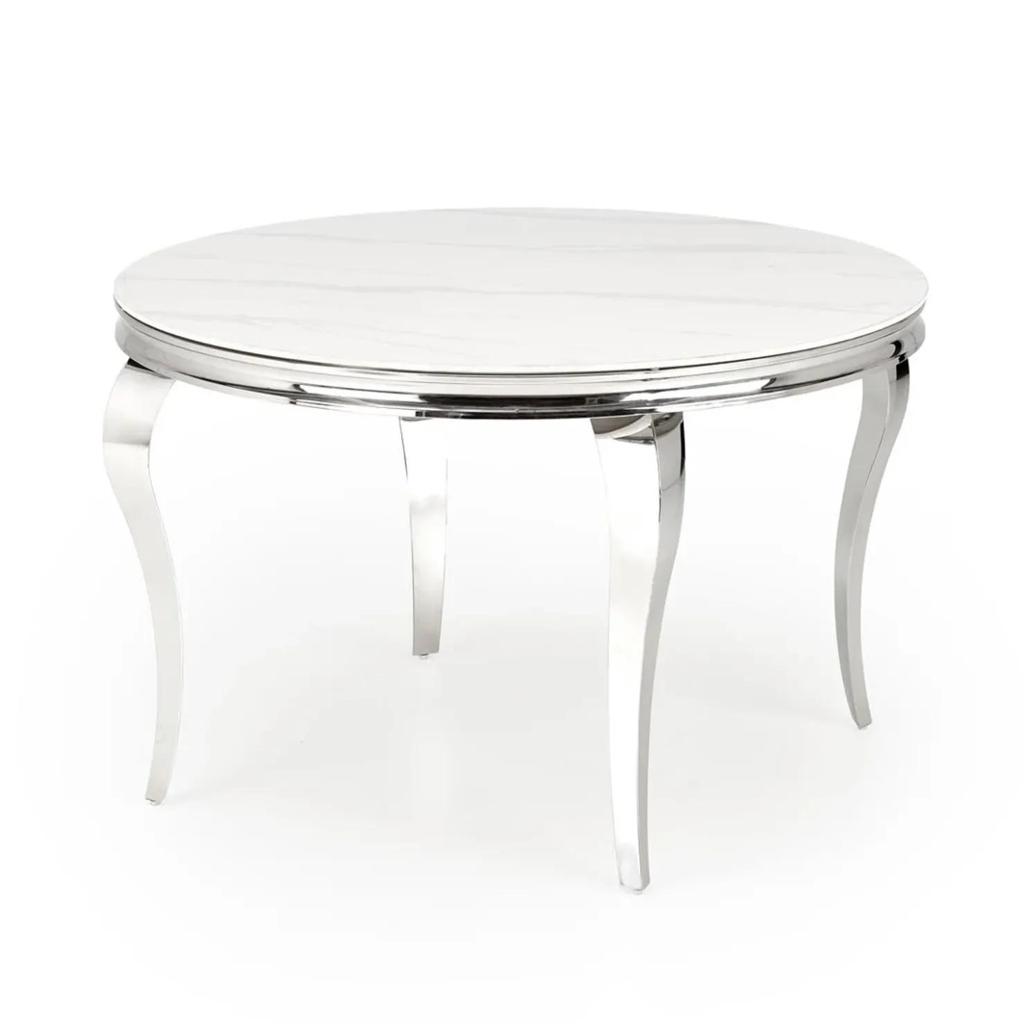 Garnero Arredamenti Tavolo da pranzo rotondo 120cm effetto marmo bianco cromato argento Selim Marmo bianco - Argento Hot
