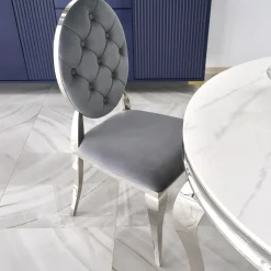 Garnero Arredamenti Tavolo da pranzo rotondo 120cm effetto marmo bianco cromato argento Selim Marmo bianco - Argento Hot
