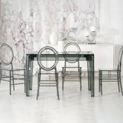 Garnero Arredamenti Tavolo da pranzo trasparente moderno 120x80cm fumé Naked Outlet