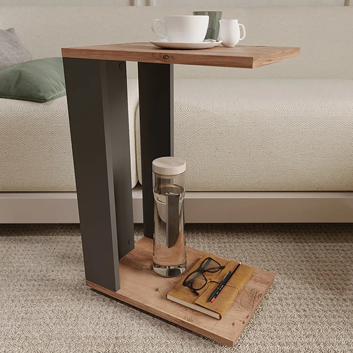 Garnero Arredamenti Tavolo da salotto con ruote 42x62cm antracite rovere Devon Outlet