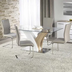 Garnero Arredamenti Tavolo in vetro 160x90cm moderno bianco rovere acciaio Horus Sale