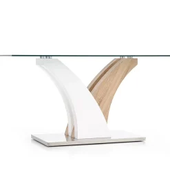 Garnero Arredamenti Tavolo in vetro 160x90cm moderno bianco rovere acciaio Horus Sale