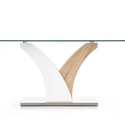 Garnero Arredamenti Tavolo in vetro 160x90cm moderno bianco rovere acciaio Horus Sale