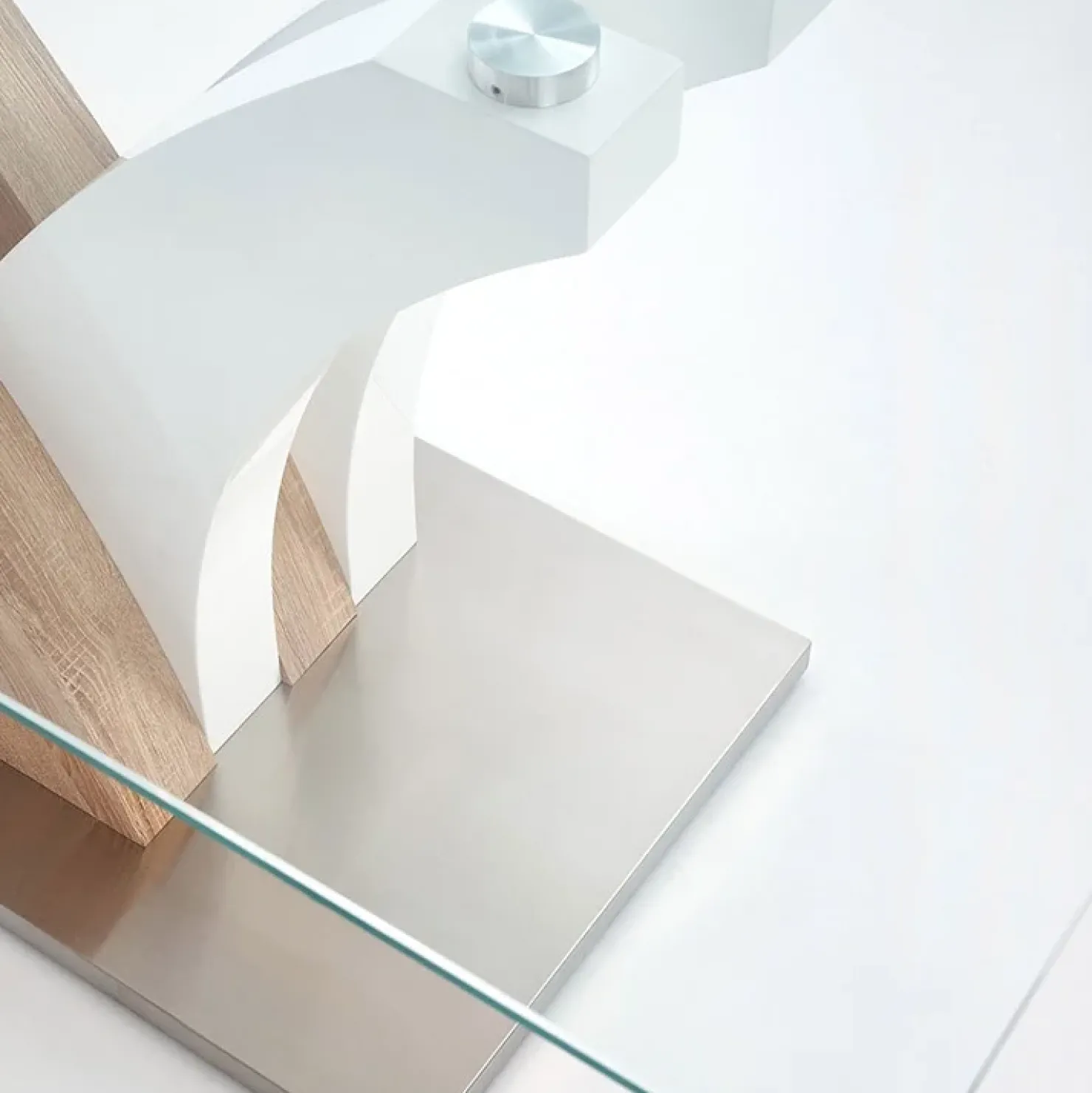 Garnero Arredamenti Tavolo in vetro 160x90cm moderno bianco rovere acciaio Horus Sale