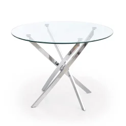 Garnero Arredamenti Tavolo in vetro 100x100cm rotondo da pranzo acciaio cromato Minerva Gihome® Argento New