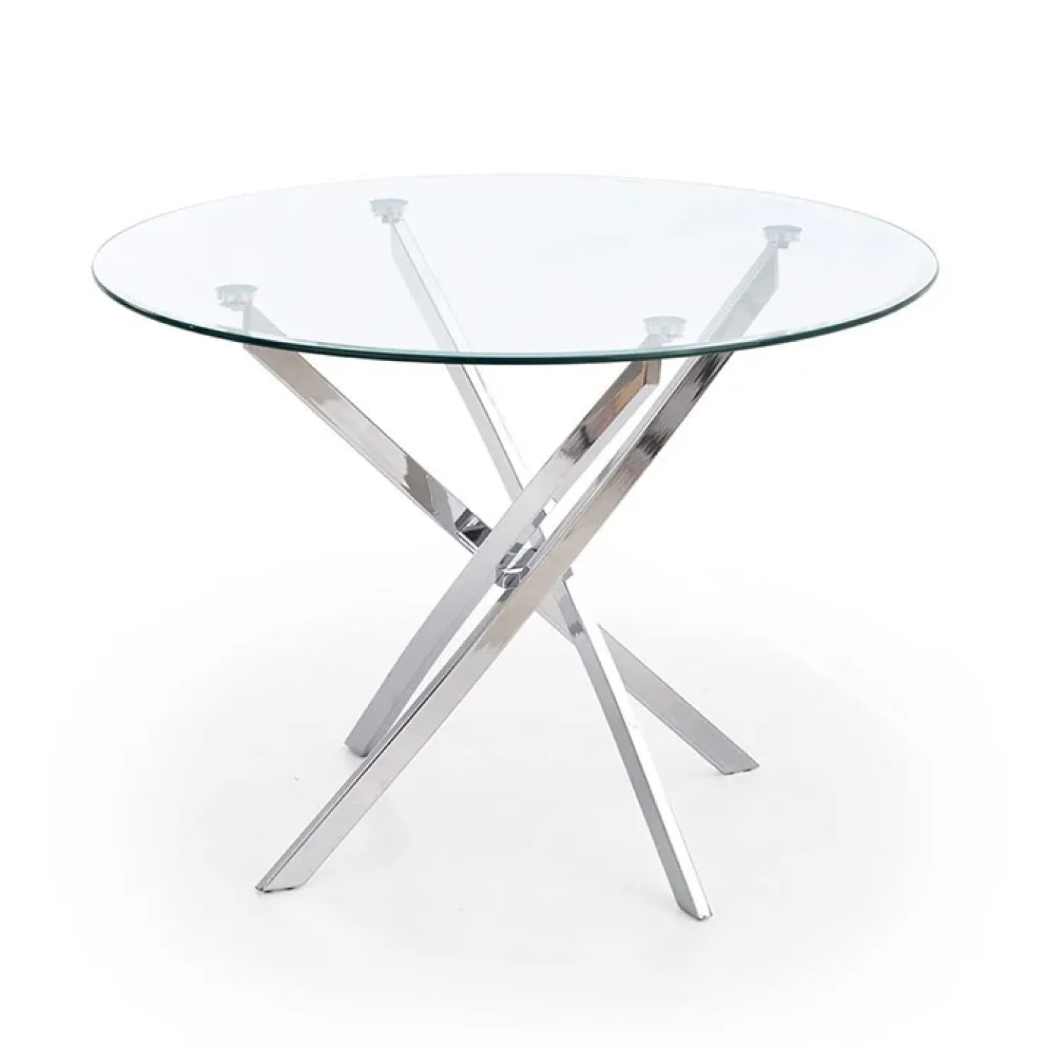 Garnero Arredamenti Tavolo in vetro 100x100cm rotondo da pranzo acciaio cromato Minerva Gihome® Argento New