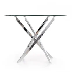 Garnero Arredamenti Tavolo in vetro 100x100cm rotondo da pranzo acciaio cromato Minerva Gihome® Argento New