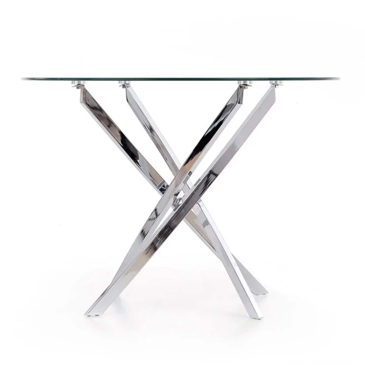 Garnero Arredamenti Tavolo in vetro 100x100cm rotondo da pranzo acciaio cromato Minerva Gihome® Argento New