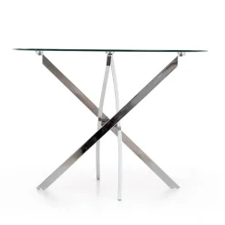 Garnero Arredamenti Tavolo in vetro 100x100cm rotondo da pranzo acciaio cromato Minerva Gihome® Argento New