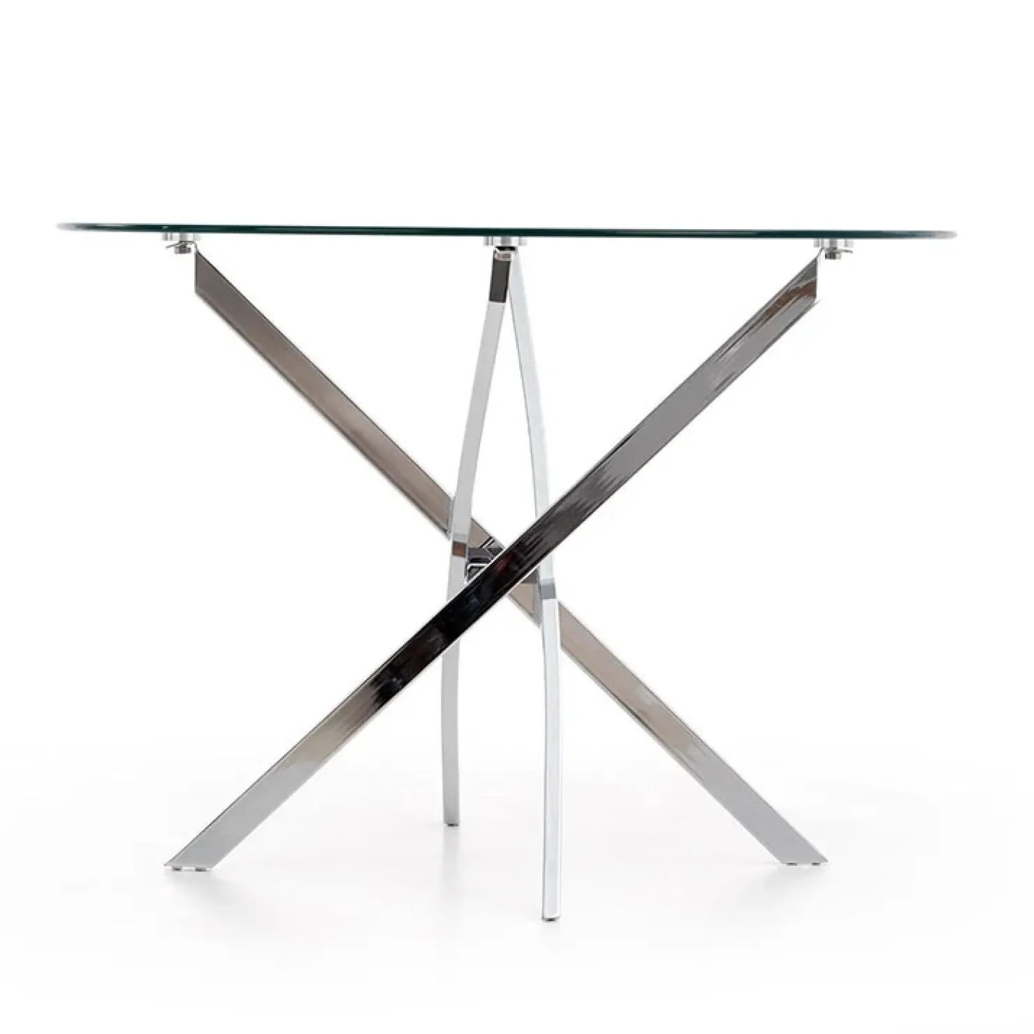 Garnero Arredamenti Tavolo in vetro 100x100cm rotondo da pranzo acciaio cromato Minerva Gihome® Argento New