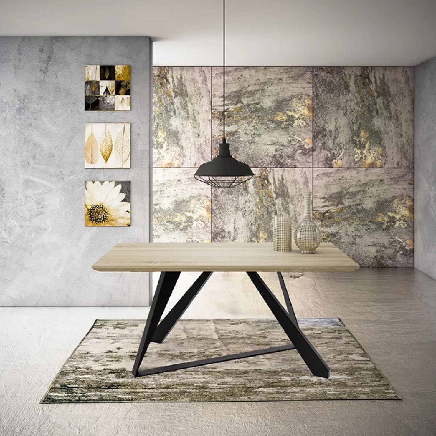 Garnero Arredamenti Tavolo rettangolare soggiorno industrial 180x90cm rovere nero Pelago Outlet