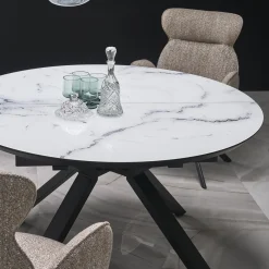 Garnero Arredamenti Tavolo rotondo allungabile 130/180cm vetro effetto marmo bianco nero Galact Discount