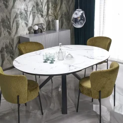 Garnero Arredamenti Tavolo rotondo allungabile 130/180cm vetro effetto marmo bianco nero Galact Discount