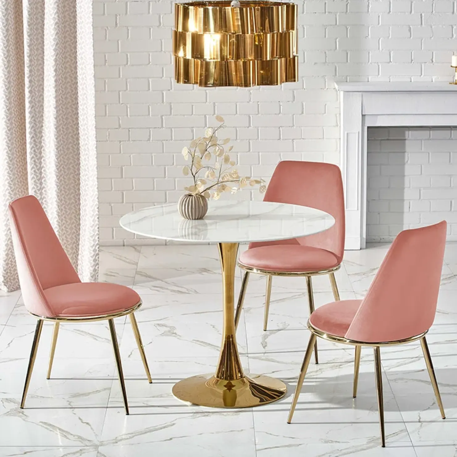 Garnero Arredamenti Tavolo rotondo da sala 90x75cm marmo bianco effetto oro Rosselli Discount